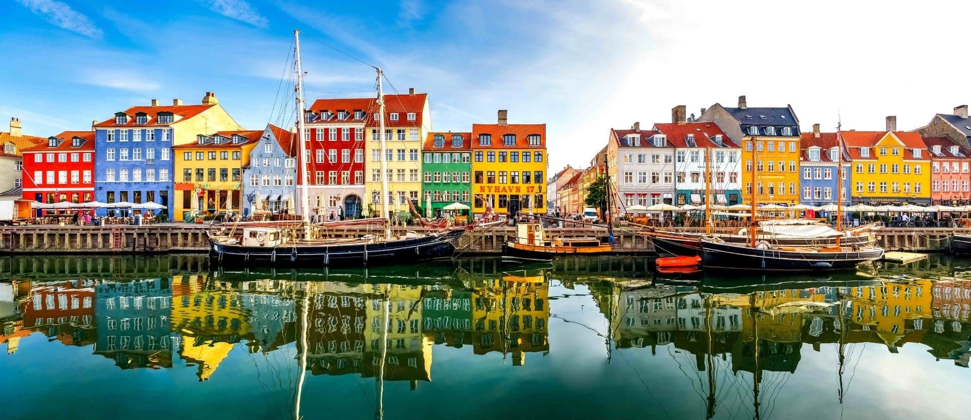 Colourful houses on river in Copenhagen, Denmark