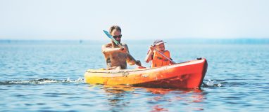 Father and son rowing, things to do camping