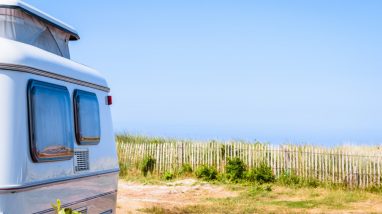 small caravan on a camping pitch