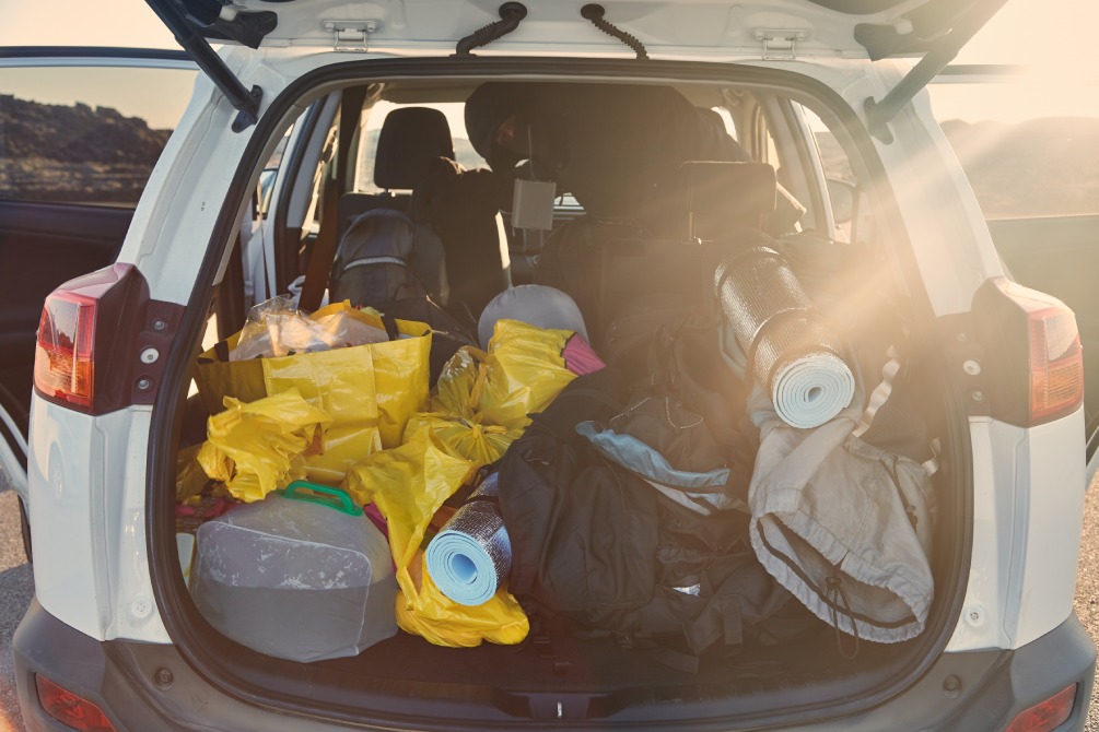 Trunk with stuff for camping in France