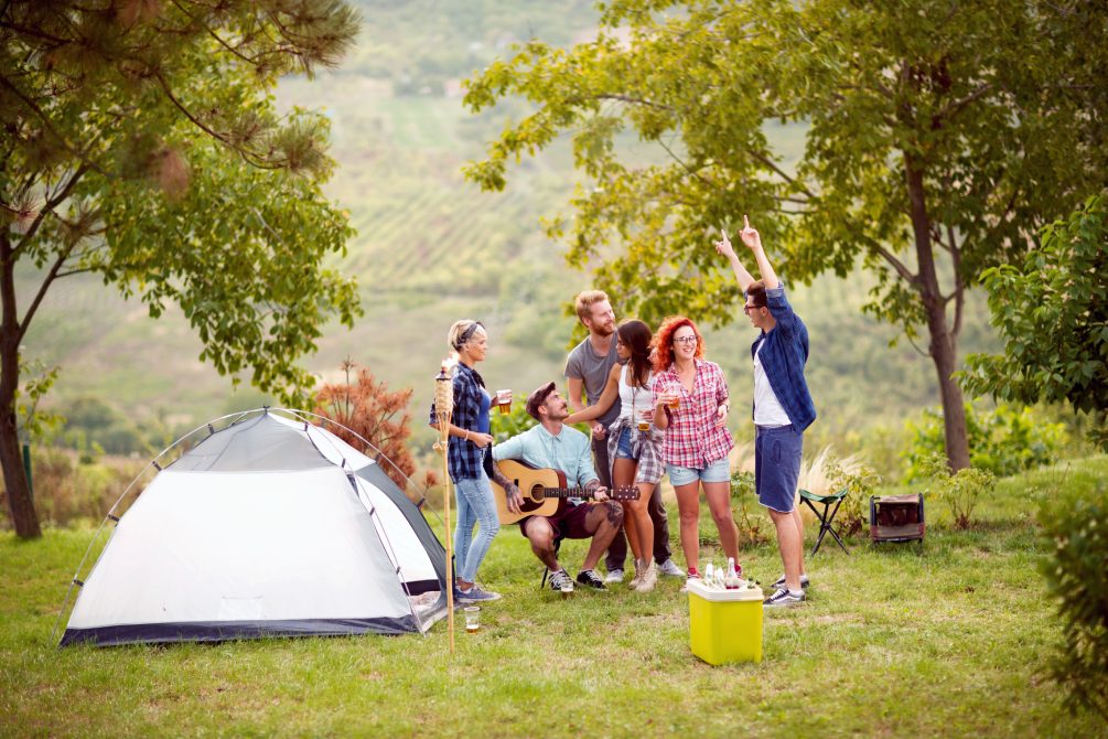 Young people socialising in a small campsites France