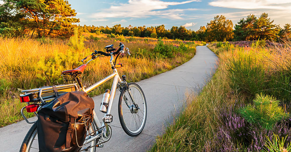 Vélo situé sur une petite route au sein d'un camping à Utrecht