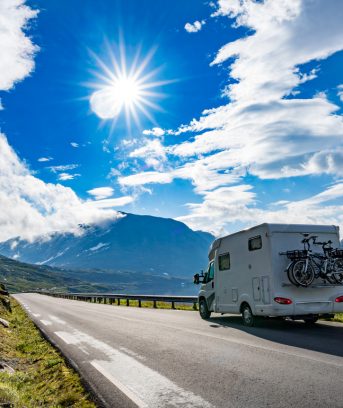 motorhome on road in mountains