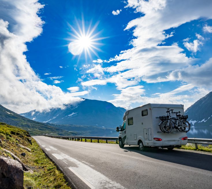 motorhome on road in mountains
