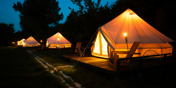 bell tent campsite in the winter