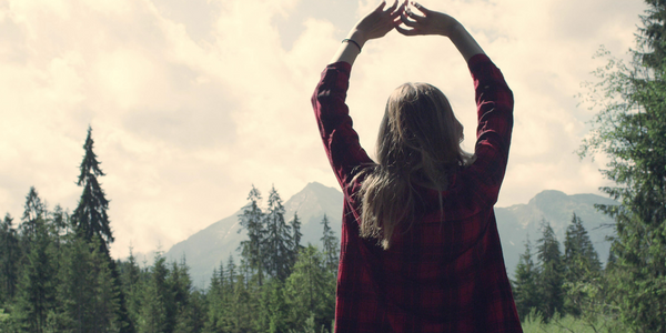 Wild camping. Woman camping in the wild