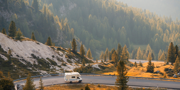 caravan in the the snow. Caravanning in Europe