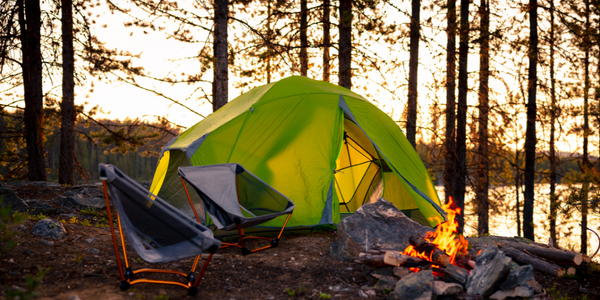Tent camping in the forest. Cold weather camping