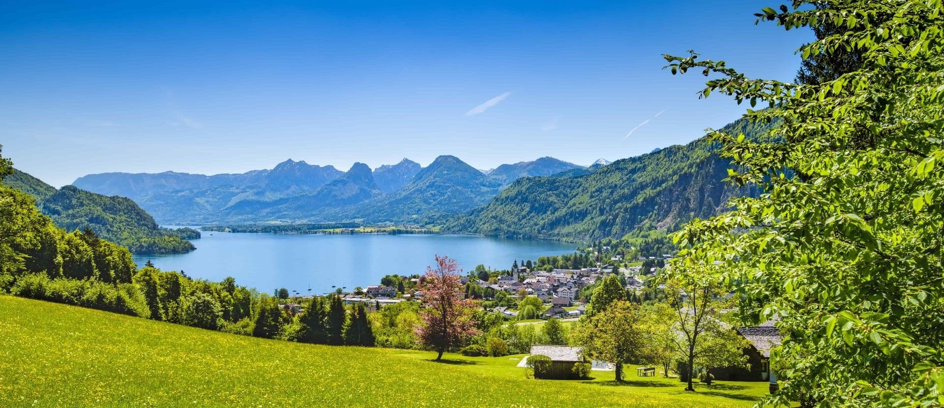 Lago y montañas cerca de St. Gilgen am Wolfgangsee, Salzburgo, Austria - Camping en Austria