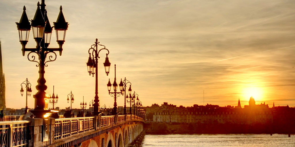 Sunset by the bridge in Bordeaux