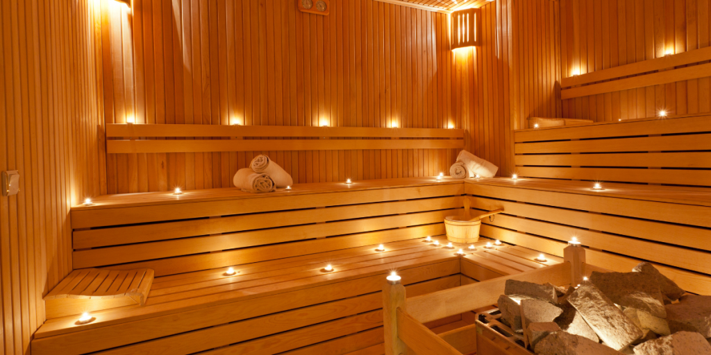 sauna with lights and hot stones