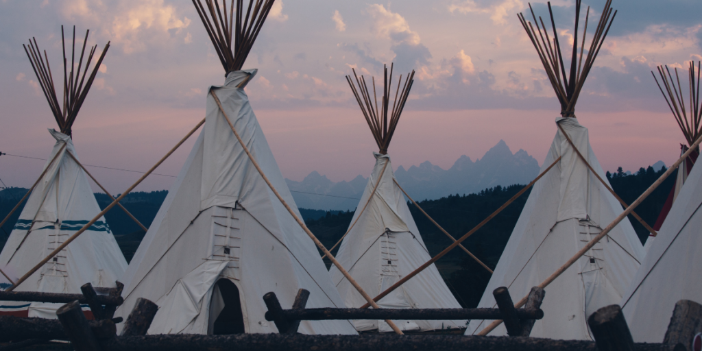 Glamping teepees at sunset in france