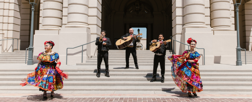 Flemenco dancers in Andalusia - on the steps of a grand building