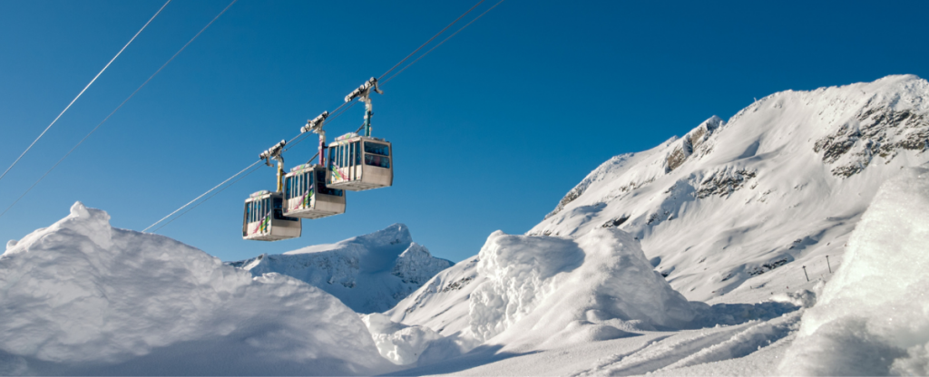 Cable cars above ski resort in Mallnitz, Austria