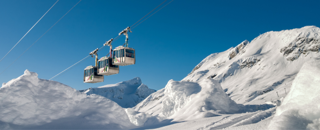 Cable cars above ski resort in Mallnitz, Austria 