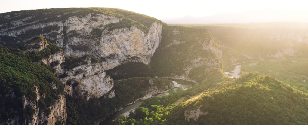 Monts d'Ardèche rolling hills at dusk