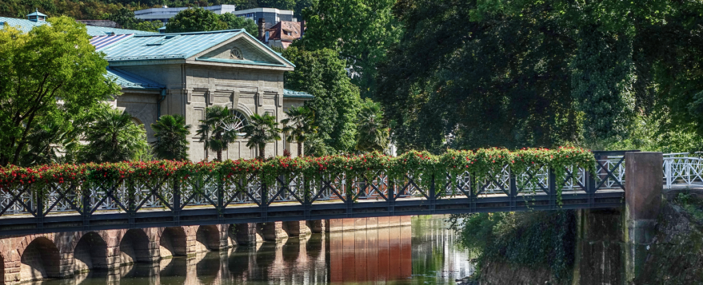 Bad Kissingen lake and historical buildings, Bavaria, Germany