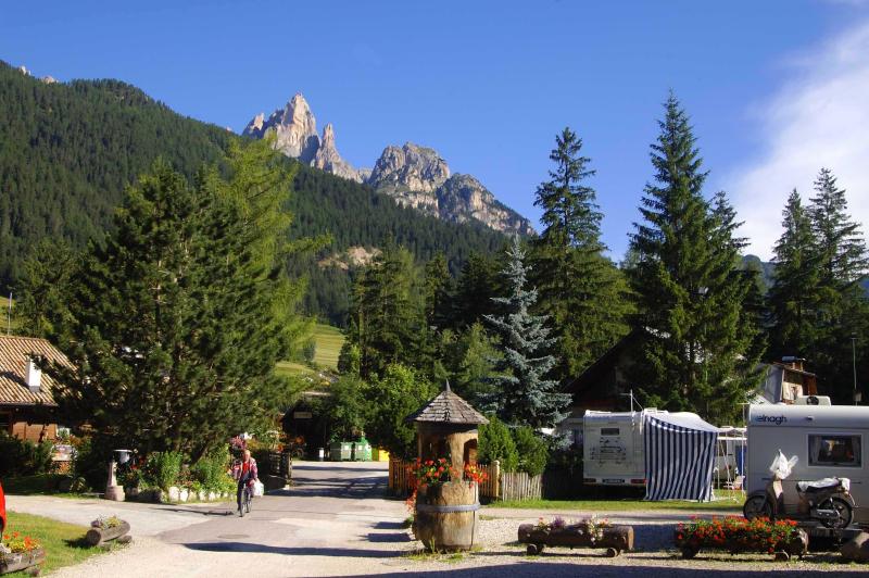 Catinaccio campsite in Rosengarten Massif, Italy 